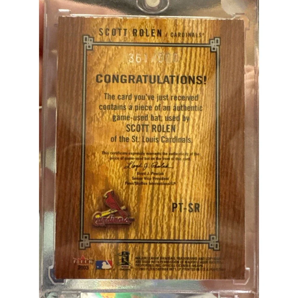 2003 FLAIR POWER TOOLS GAME USED BAT Scott Rolen St Louis Cardinals PT-SR /500